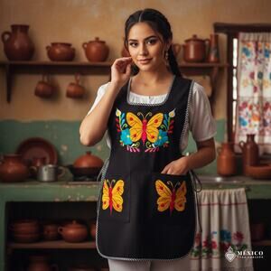 Black embroidered Smock Apron with Front Pockets –  Work & Home Apron 21 X 30 in